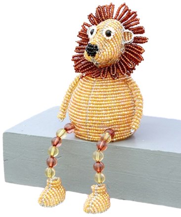 Lion Shelf Sitter Beadworx Sculpture, Yellow and Brown