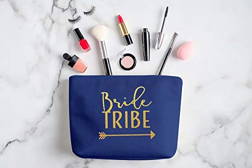Heather & Willow 6 Piece Set | Navy Blue Bride Tribe Canvas Cosmetic Makeup Clutch Gifts Bag for Bridesmaid Proposal Box & Bridesmaids Bachelorette Party Favors2