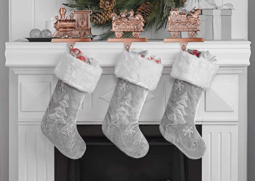Wenfome Set Of 3 Stocking Holders - Christmas Train Stocking Hangers For Mantel - Red Bronze Metal Christmas Stocking Holders For Fireplace Mantle - Heavy Stocking Holder For Mantle With Hook #TOP5
