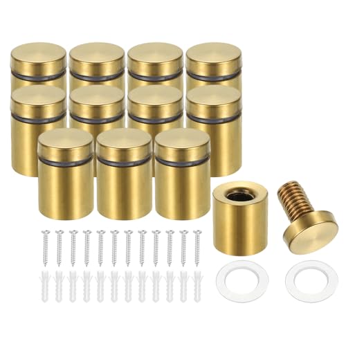Image of PATIKIL 3 /4 inch x 1 inch Standoff Screws, 12 Pack Stainless Steel Wall Mount Sign Standoffs Mounting Hardware Advertising Nail for Hanging Acrylic Picture Frame, Gold