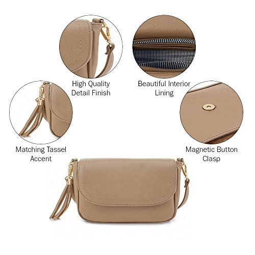 Image of EVVE Small Crossbody Bags for Women Trendy Flap Saddle Purses with Tassel Vegan leather Shoulder bag