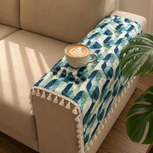 Image of Homerz Premium Printed Quilted Velvet Sofa Slip Cover Protector with Tassels, Sofa Mat, Exact Size, Antislip Cover (Grey Abstract, 2 pc Armrest, Armrest)