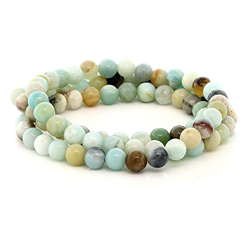 Gem Stone King Stunning 6mm Round Amazonite Bead Stretchy Wrap Bracelet/Necklace