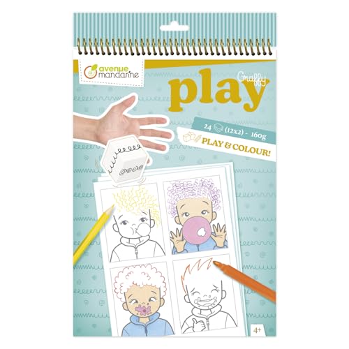 Avenue Mandarine GY162C - Un Carnet de Coloriage Graffy Play 24 pages (12 designs x 2) + 3 dés - A partir de 4 ans