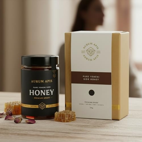 Image of Aurum Apis Raw Yemeni Sidr Honey - 100% Pure, Unfiltered & Unprocessed, Certified Organic, Non-GMO, Hand Harvested Honey from Sidr Tree Blossoms, 17.6 oz (500g)