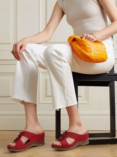 Image of TEMOFON Womens Wedge Sandals Leather: Comfortable Walking Shoes Summer