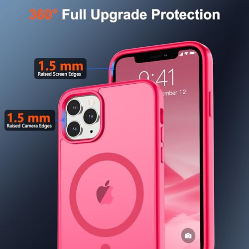 Image of SUPFINE Magnetic for iPhone 11 Pro Max Case Hot Pink | (Compatible with MagSafe)(Military Grade Drop Protection)Shockproof Translucent Matte Phone Cover