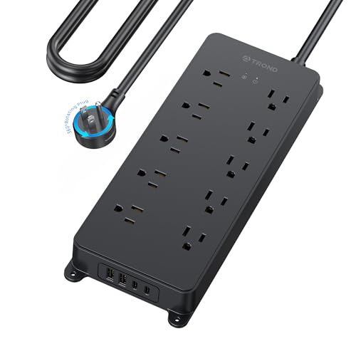 Image of TROND Power Strip Surge Protector with 360 Rotating Flat Plug, 15ft, 4000J
