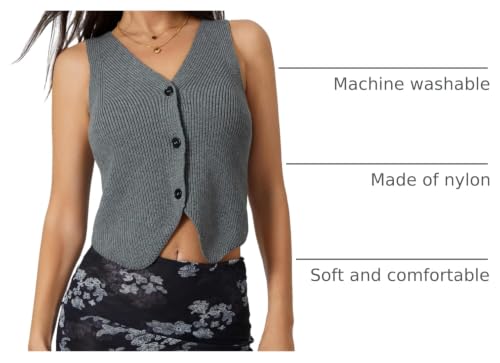 Image of Womens Vintage Knittd Tank Y2k Vest Crop Top Sleeveless V-Neck Open Front Button Crochet Knit Vests Versatile Tops