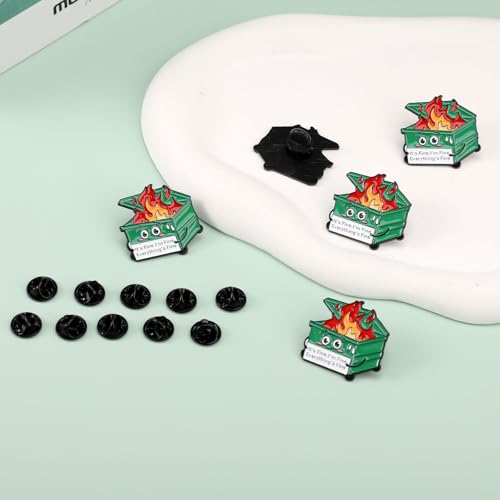 Image of 5pcs Positive Enamel Dumpster Fire Pins, Black Dumpster Fire Pin Enamel Lapel Pin It's Fine I'm Fine Everything Is Fine Pins Dumpster Flame Brooch Dumpster Fire Jewelry Ornament Gift for Coworker