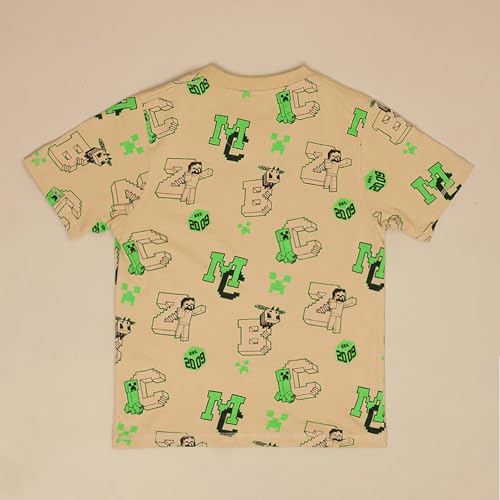 Image of Kidsville Official Minecraft Steve, Alex & Creeper Half Sleeves Round Neck Graphic Printed Regular Fit Pure Breathable Cotton Fabric Tshirt for Boys