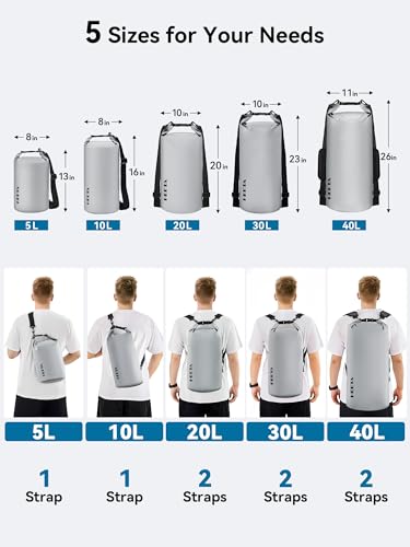 Image of HEETA Waterproof Dry Bag for Women Men, 5L /10L /20L /30L /40L Roll Top Lightweight Dry Storage Bag Backpack with Emergency Whistle for Travel, Kayaking, Boating, Camping, Beach, Cruise Ship Essentials