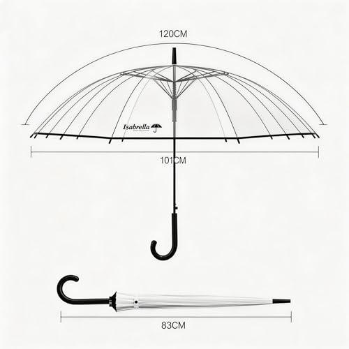 Image of ISABRELLA Transparent Umbrella for Women-long white Dome Umbrella 120CM Coverage Windproof Automatic Transparent Golf Umbrella for Outdoor Weddings or Events for Men and Women