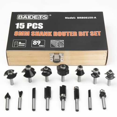 BAIDETS Pro 15tlg. Fräser Set für Holz - Hartmetall Fräsersatz, Zubehör Oberfräsen mit 8mm Schaft, in Robuster Holzbox.
