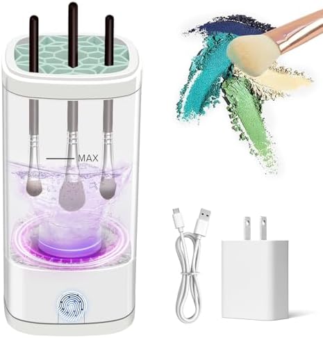 Electric Makeup Brush Cleaner Machine, Multi-Functional Cosmetic Brush Cleaner with Dryer Holder, Portable Automatic Makeup Brush Cleaning Tool Type-C Charging