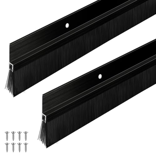 Frienda 2 Set Door Brush Bottom Sweep Brush Weather Stripping Aluminum Door Seal with Screws for Gaps up to 1 Inch for Home Commercial Gate Fill Gaps Dust Debris (1 x 36 Inch Black)