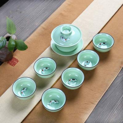 Celadon serwis do herbaty, 7-częściowy, ceramiczny, ceramiczny, kubek do herbaty, w chińskim stylu, serwis ceramiczny do przykrywania filiżanek do herbaty (dostępny w wielu stylach)