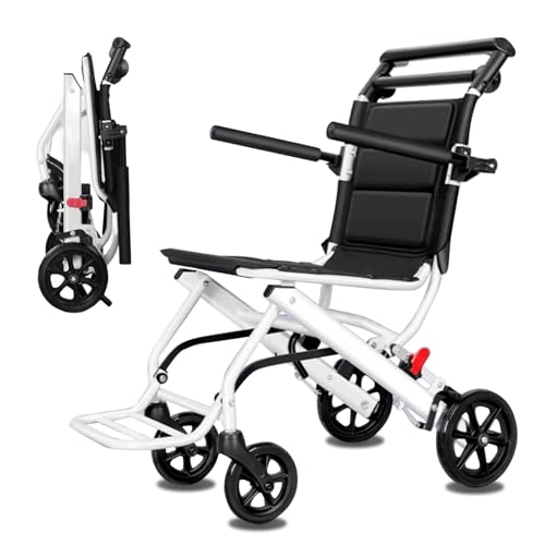 yulewiix Silla de ruedas plegable, silla de ruedas manual portátil, silla de viaje en tránsito lisa en silla de ruedas ergonómica, con correa de seguridad ajustable A