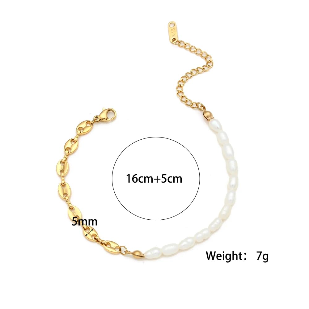 YDYDTTKD Collar de Cadena de Media Perla Natural Vintage de Plata de Ley 925 para Mujeres y Hombres, Conjuntos de Pulseras clásicas-Collar de Agua Dulce,