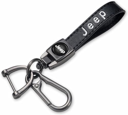 DEXBEXS Genuine Leather Car Key Chain Compatible with Jeep Keychain Key ring Accessories for Man and Woman Black