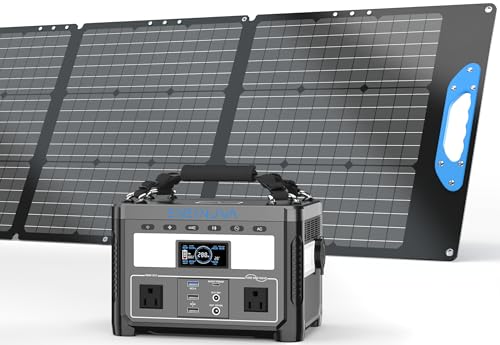 Solar Generator ETA, 600W LiFePO4 Portable Power Station with 200W Solar Panel, 2 * 600W (1200W Surge) AC Outlets, LiFePO4 Battery for Camping, RV, Outdoors, Off-Grid