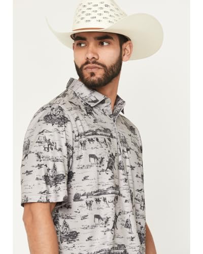 Cinch Men's Grey Western Scene Polo2