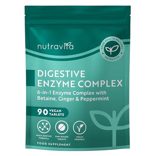 Nutravita Digestive Enzyme Supplements Complex 90 Vegan Tablets with Amylase Lactase Lipase Bromelain Ginger & Peppermint Digestive enzymes for 3 Months Supply