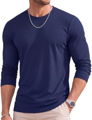 MAGCOMSEN Tshirt Langarm Herren Baumwolle Basic Einfarbig Rundhals Shirt | Baumwollstoff, Atmungsaktive, Dünn, Leicht, Hautverträglich, Komfortabel, Freizeit, Altag, Outdoor, Unter