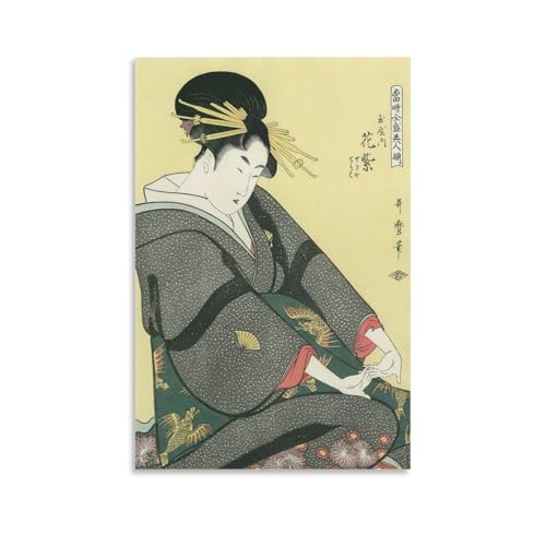 喜多川歌麿 浮世絵師 当時全盛美人揃 玉屋内花紫 和風 ポスター 印刷 キャンバス ウォール 画像 芸術 壁飾り 壁の絵 け ソファの背景16x24inch(40x60cm)