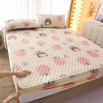 Protector De Colchón Acolchado Engrosado De Algodón Puro para Habitación Infantil, Sábanas con Estampado De Dibujos Animados,Peach 1,200 * 220cm+30cm (79 X 87 X 12inch)