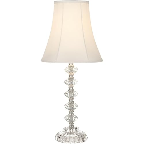 360 Lighting Bohemian Country Cottage Style Accent Table Lamp 21" High Clear Stacked Glass Off White Bell Shade Decor for Living Room Bedroom House Bedside Nightstand Home Office Reading