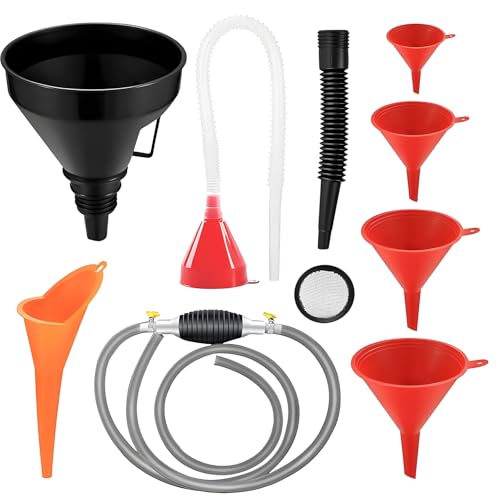 8 Stück Einfülltrichter Set trichter mit schlauch Universal Auto Benzin Kraftstoff Trichter mit abnehmbarem Auslauf für Werkstatt Küche Öl Saufen Benzin