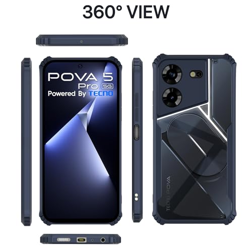 Image of Pikkme Tecno Pova 5 / Tecno Pova 5 Pro 5G Back Cover | Crystal Clear Transparent Back | Ultra Hyrbid | Full Camera Protection | Raised Edge | Bumper Back Case (Blue)
