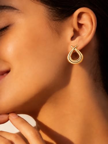 Image of Rubans Demifine Stainless Steel Gold Toned Round Stud Earrings Gift for Women