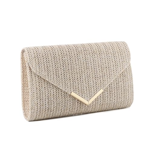 Imagen de LHHMZ Bolso de mano de paja para mujer Clutch de rafia y ratán Bolso de playa tejido Embrague de fiesta de viaje de boda