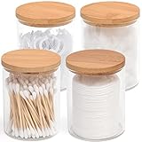 BKYFPQ 4 Pack Glass Qtip Holder Dispenser Set - Apothecary Jars with Lids for Vanity Makeup Organizer - Bathroom Canister Storage Organizer for Cotton Ball,Swab,Round Pads,Floss