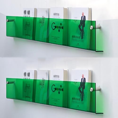 Acrylic Magazine Rack Wall Mounted Storage Holder Display Stand Hanging Shelf for Newspapers File Folder Record Loose Papers Eye Shadow Palette Pack of 2 (Green 31.5in)