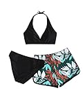 SOLY HUX Girl's 3 Piece Swimsuits Halter Bikini Set Bathing Suit with Tropical Print Beach Shorts Multicoloured Tropical 14Y