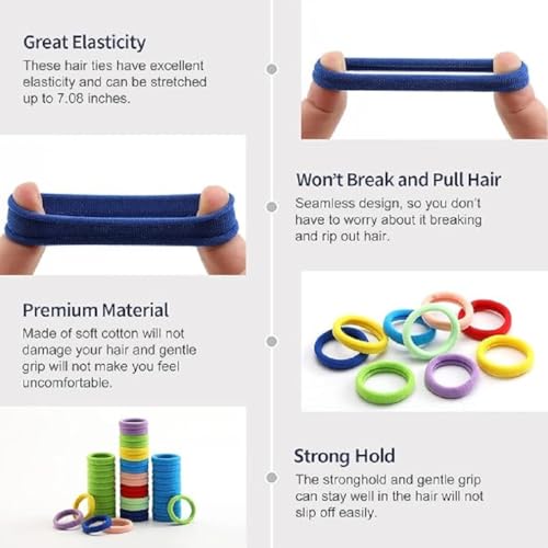 Image of Elina 100 Pcs Multi Colors Hair Ponytail Holder Elastic Cotton Soft Thick Thin Head Rubber Bands for Girls, Kids, Women, Buns, Scrunchies Ties (Pack of 100)(Multi Colors)