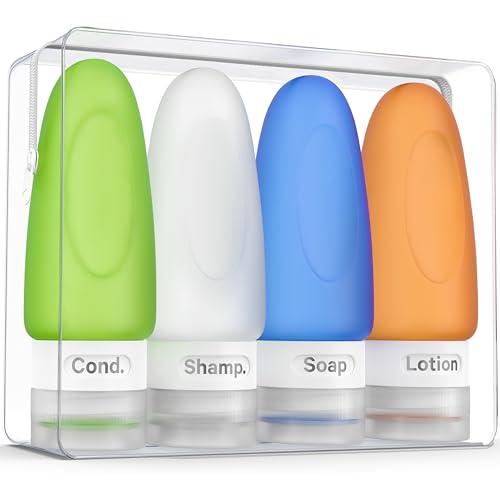 Image of Dot&Dot Leak Proof Travel Bottles - Tubes for Liquid TSA Approved 2oz Silicone Toiletries Travel Shampoo & Conditioner Containers with Labels