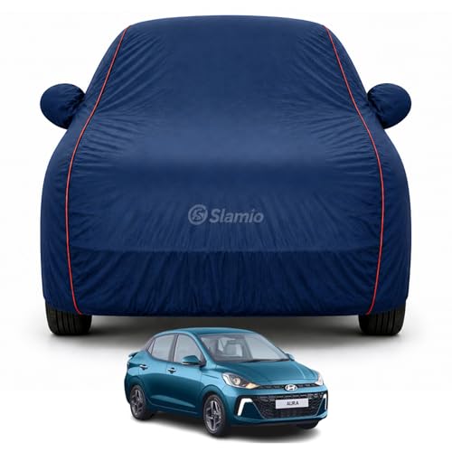 Image of Premium 100% Waterproof Car Cover for Hyundai's Aura 2020-2026 Models All-Weather, UV & Dust Protection | Heavy-Duty 3-Layer Fabric | Custom Fit with Mirror & Antenna Pockets | Navy Blue