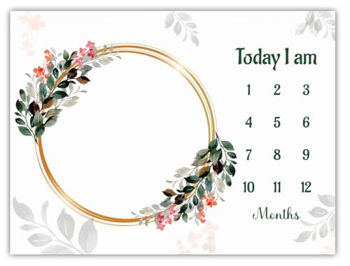 Image of Baby Monthly Milestone Blanket | 1-12 Months | Soft All-Season AC Blanket | Ideal for Newborn Boys & Girls | Perfect Growth Tracker & Photoshoot Prop with Decorative Floral | 120x90 cm