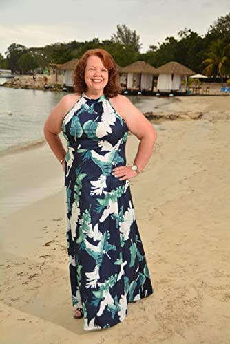 Styleword Women's Maxi Summer 2023 Dresses Halter Neck Long Hawaiian Beach Tropical Dress Spring Wedding Guest Formal Sundress(Floral 01,L) #TOP3