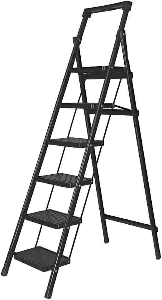 Escadas Tesoura de Alumínio 6 Degraus Preta - Dobrável, Alta Resistência e Fácil Armazenamento para Uso Doméstico e Profissional, Segura, Prática e Estilosa