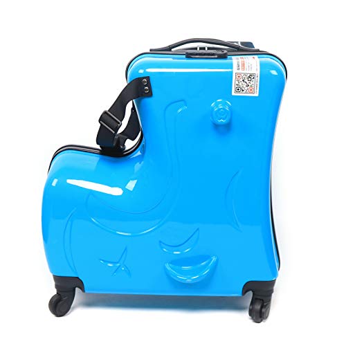 20" Suitcase Children Scooter Wheel Luggage Kid Riding Suitcase Funny Suitcase Luggage Travel Fashionable Appearance Rideable (Blue-20") #TOP2