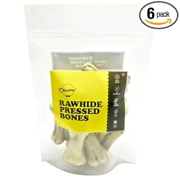 Chewers Rawhide Pressed Dog Bones, 3 inches Dog Chew Bone Treat, 6 Pieces