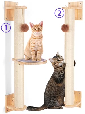 Bebobly Wall Mounted Cat Scratching Post | Cat Activity Tree With Solid Wood Steps & Hanging Ball | Sisal Rope Cat Claw Scratcher| Kitten Wall Shelves Climbing Furniture Cage Mounted For Indoor #TOP1
