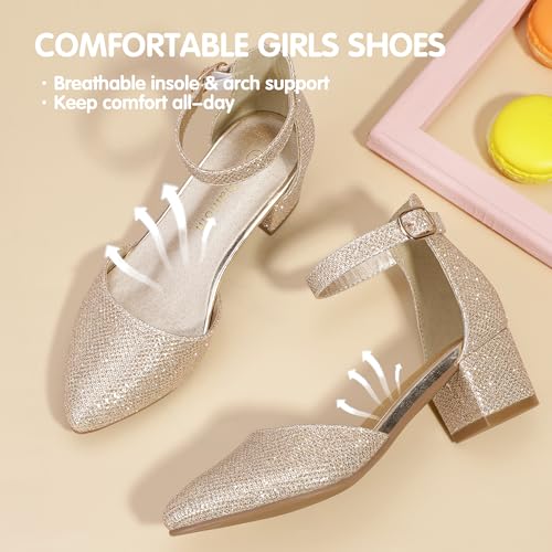 Image of Hehainom Girls Dress Shoes Chunky High Heels Ankle Strap Pumps