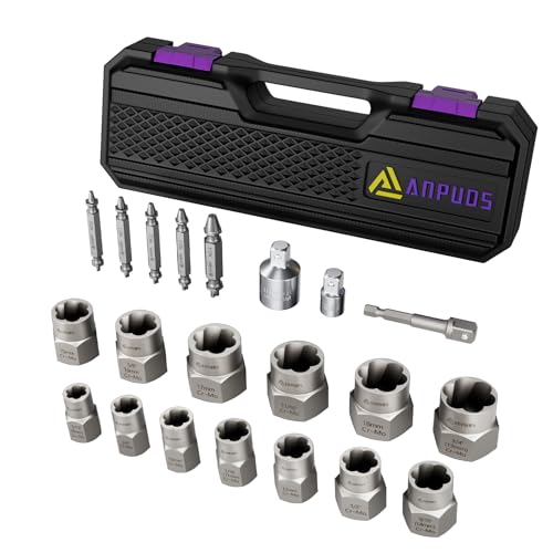 ANPUDS Bolt Extractor Screw Extractor Set, 21 Piece Easy Out Broken Bolt Extractor, Damaged Screw Extractor Set, Stripped Screw Removal Tool for Removing Damaged, Frozen, Rusted, Bolts, Nuts & Screw