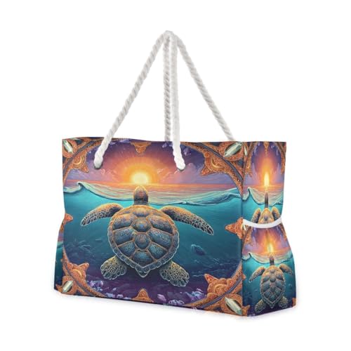 Large Beach Bags Totes Canvas Tote Shoulder Bag Delicate Sea Turtle Water Resistant Bags for Gym Travel Daily